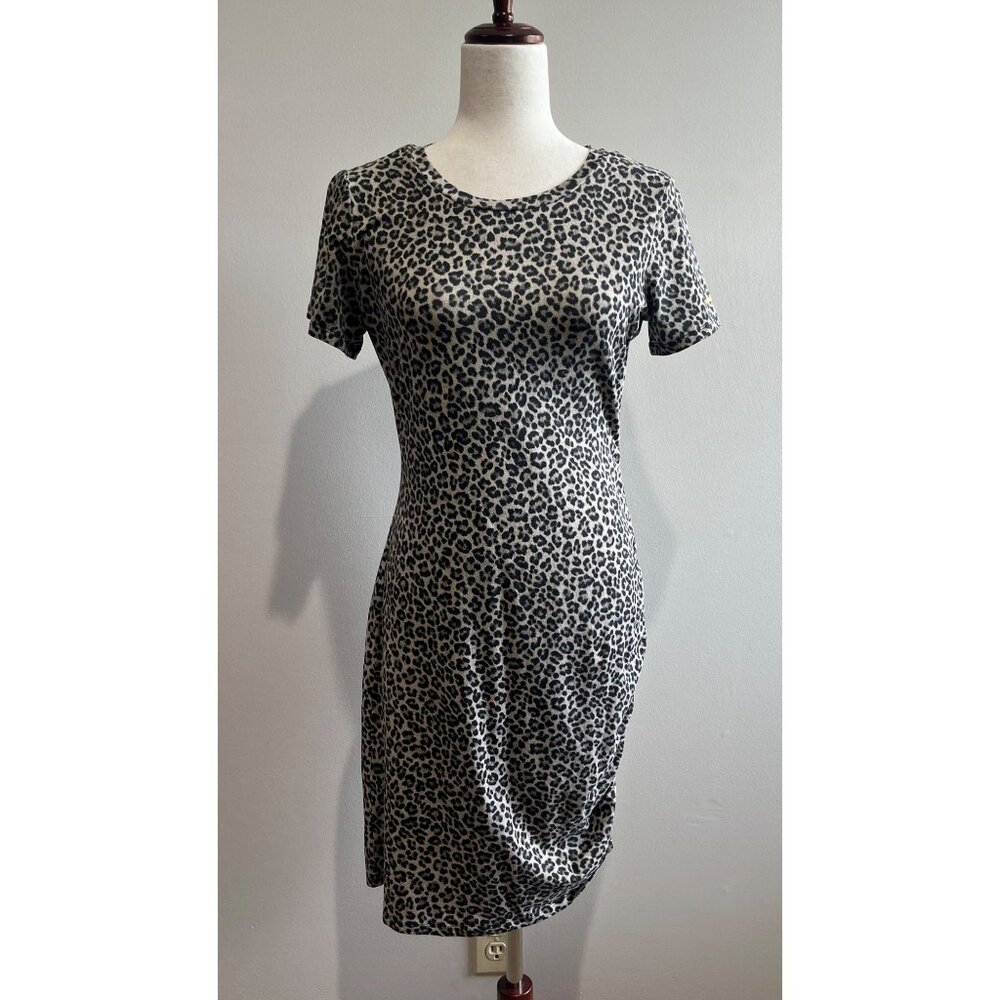 Michael Kors Cheetah Print T- Shirt Dress Womens M Fitted Ruched Stretch